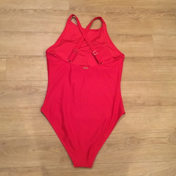 Women's High Neckline One Piece Cross Back Bathing Suit - Picture 6 of 7